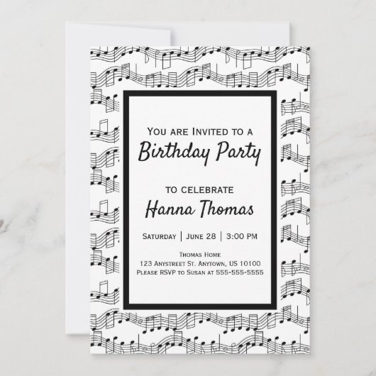 Notes musicales Invitation d'anniversaire musicale (Devant)