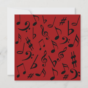 Notes musicales Invitation personnalisable Rouge &