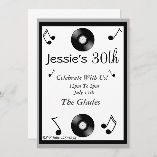 Notes musicales Invitations d'anniversaire (Devant / Derrière)