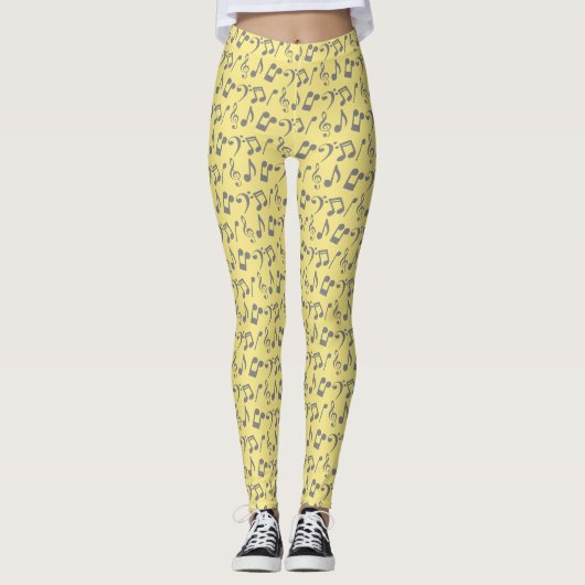 Notes musicales Jaune et Argent Leggings (Devant)