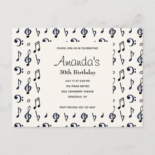Notes musicales mignonnes Motif Invitation d'anniv (Devant)
