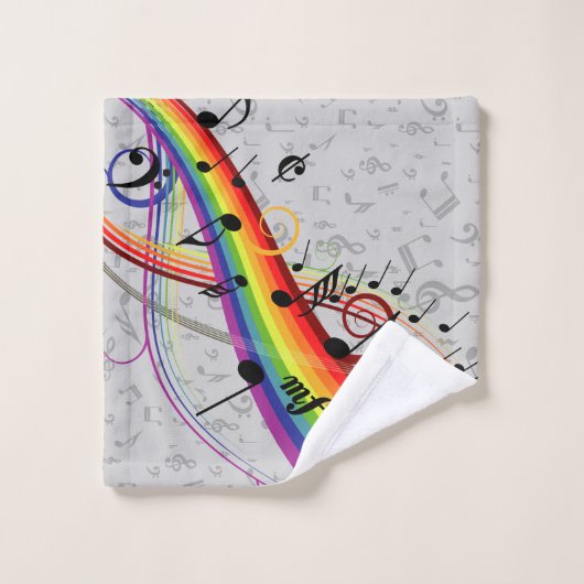 Notes musicales noires d'arc-en-ciel sur le gris (Gant de toilette)