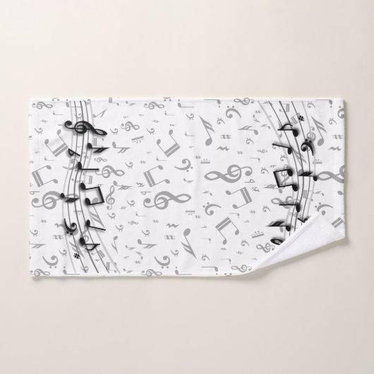 Notes musicales noires et grises (Serviette à main)