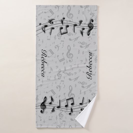 Notes musicales noires et grises personnalisées (Serviette de bain)
