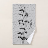 Notes musicales personnalisées en noir et gris (Serviette à main)