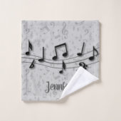 Notes musicales personnalisées en noir et gris (Gant de toilette)