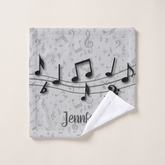 Notes musicales personnalisées en noir et gris (Gant de toilette)