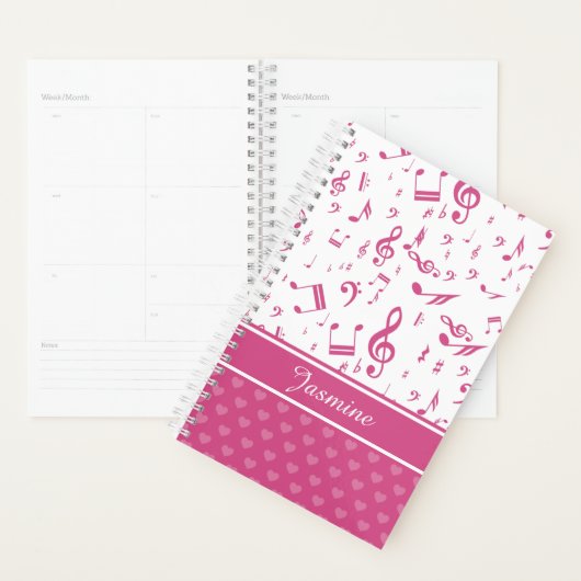 Notes musicales personnalisées et Coeurs Motif ros (Devant avec enveloppe)