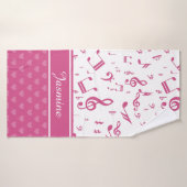 Notes musicales personnalisées et Coeurs Motif ros (Serviette de bain)