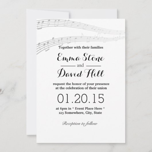 Notes musicales simples et élégantes Invitations d (Devant)