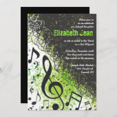 Notes musicales Stars Bar Mitzvah Invitation Neon  (Devant / Derrière)