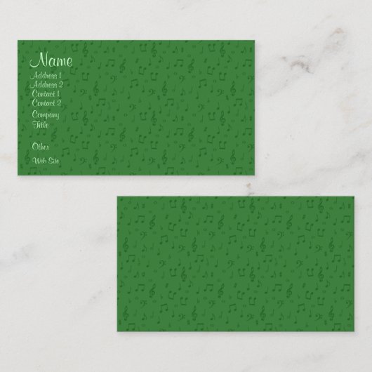 Notes musicales subtiles en Carte de visite vert (Devant / Derrière)