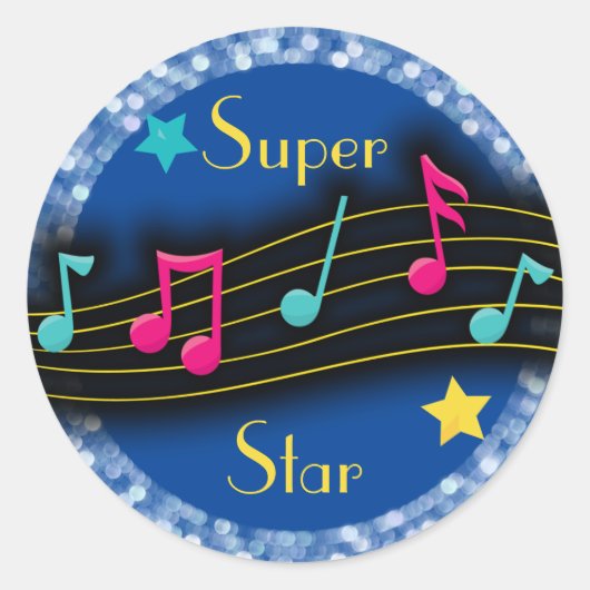 Notes musicales Super Star Sticker rond classique (Devant)