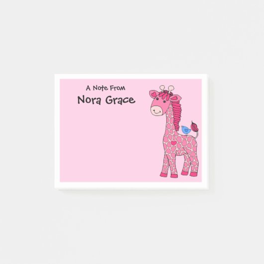 NOTES POST-IT 3"x4" NOM PERSONNALISÉ GIRAFFE ROSE (Devant)