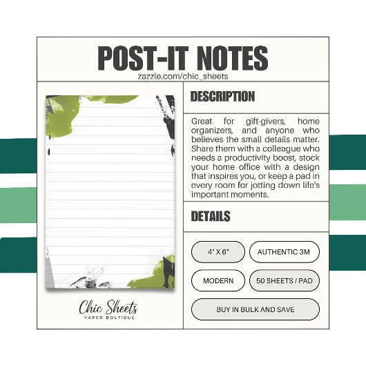 Notes Post-it® 3M Design Abstrait Noir & Vert