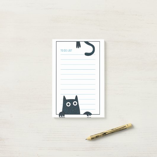 Notes post-it de chat noir amusant (Sur un bureau)