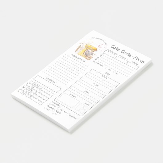 Notes Post-it de commande de gâteau de boulangerie (Incliné)