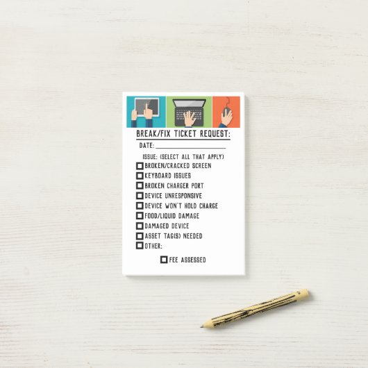 Notes post-it® de la demande de billet de rupture/ (Sur un bureau)