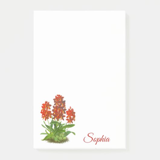 Notes post-it de la fleur orange rouge orchidée (Devant)