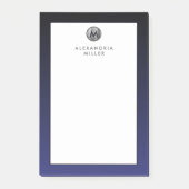 Notes post-it de Monogramme en argent bleu marine (Devant)