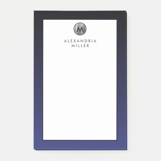 Notes post-it de Monogramme en argent bleu marine (Devant)