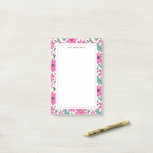 Notes post-it de motif floral rose (Sur un bureau)
