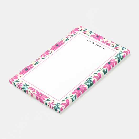 Notes post-it de motif floral rose (Incliné)