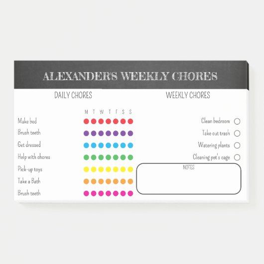 Notes Post-It des tâches hebdomadaires pour les en (Devant)