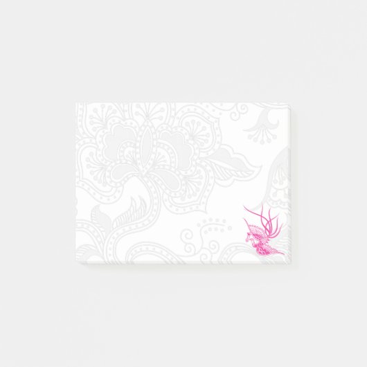 Notes post-it d'oiseaux roses et de fleurs (Devant)