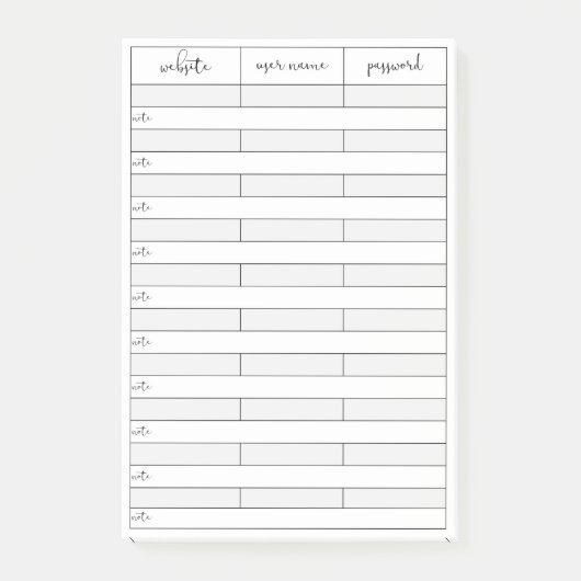 Notes post-it du rappel de mot de passe (Devant)