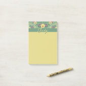 Notes post-it florales vertes (Sur un bureau)