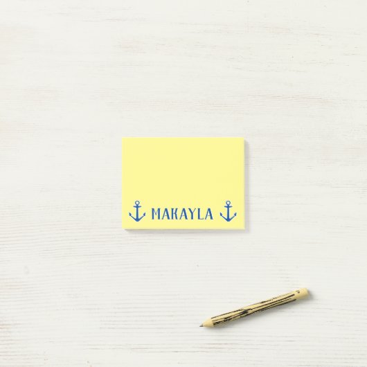 Notes Post-it® jaunes personnalisées avec ancrages (Sur un bureau)