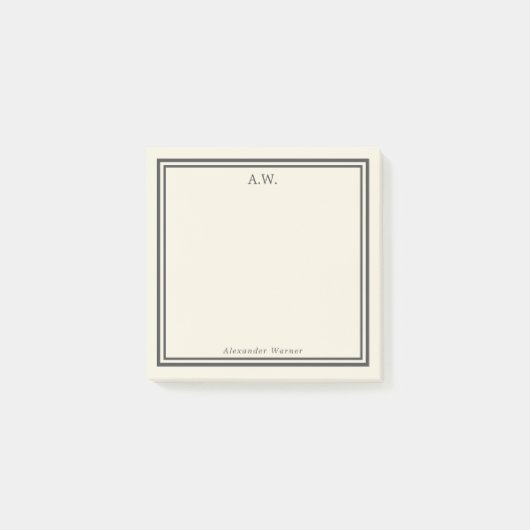 Notes post-it monogrammes Eggshell & Grey (Devant)