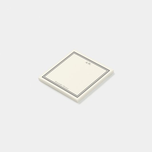 Notes post-it monogrammes Eggshell & Grey (Incliné)