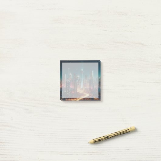 Notes Post-it Paysage de Ville de Nuit (Sur un bureau)