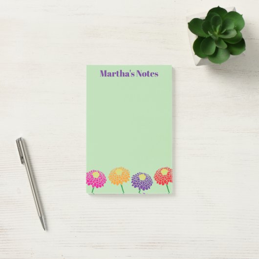 Notes Post-it® personnalisées avec fleurs Zinnia c (Bureau)
