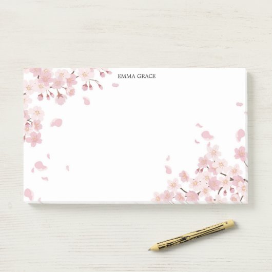 Notes Post-It® personnalisées en fleur de cerisier (Sur un bureau)