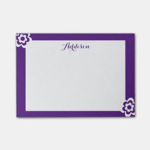 Notes post-it® personnalisées pourpres Fleur blanc