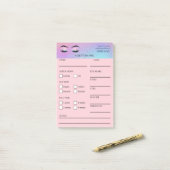 Notes Post-it® pour cliente de cils holographiques (Sur un bureau)