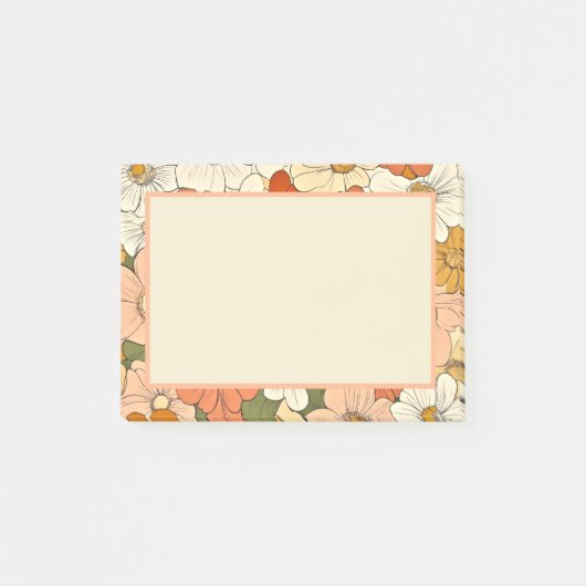Notes post-it rétro Orange Groove Floral 4x3 (Devant)