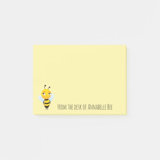 Notes Post-it sur l'abeille souriante mignonne (Devant)