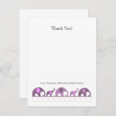 Notes pourpres de Merci de baby shower d'éléphant (Devant / Derrière)