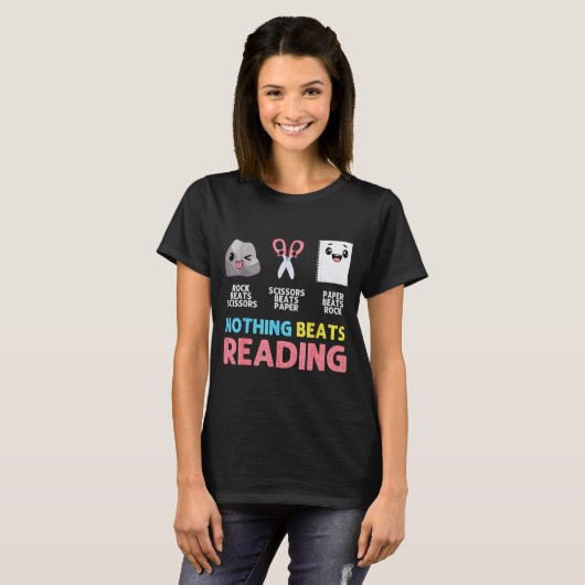 Nothing Beats Reading Funny Rock Paper Scissors T-shirt (Voorkant volledig)