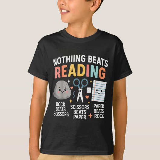 Nothing Beats Reading Rock Paper Scissors Funny Bo T-shirt (Voorkant)