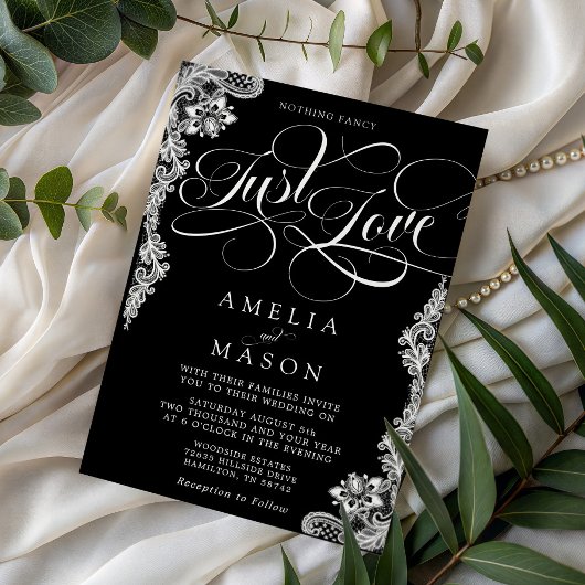 Nothing Fancy Just Love Black Lace Wedding Kaart