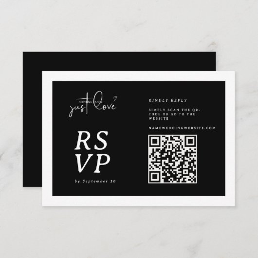 Nothing Fancy Just Love Black White QR-code RSVP  (Devant / Derrière)