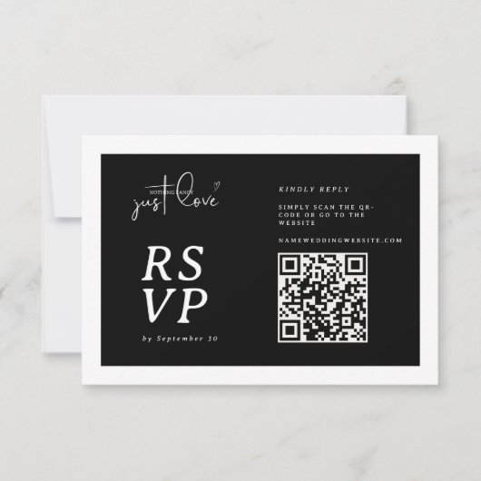 Nothing Fancy Just Love Black White QR-code RSVP  Kaartje (Voorkant)