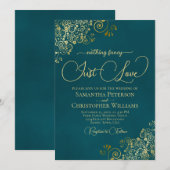 Nothing Fancy Just Love Deep Teal & Gold Wedding Kaart (Voorkant / Achterkant)