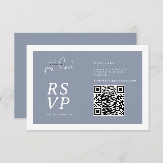 Nothing Fancy Just Love Dusty Blue QR-code RSVP  (Devant / Derrière)