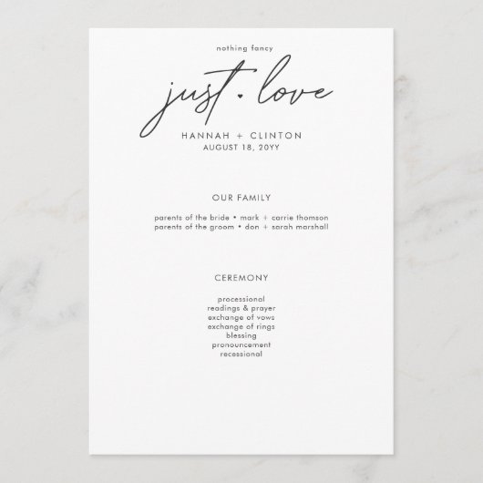 Nothing Fancy Just Love Minimalist Wedding Programma (Voorkant)